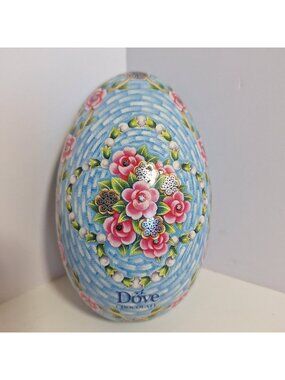 Dove Chocolate Decorative Floral Tin Egg Storage Box 5" Basketweave Litho